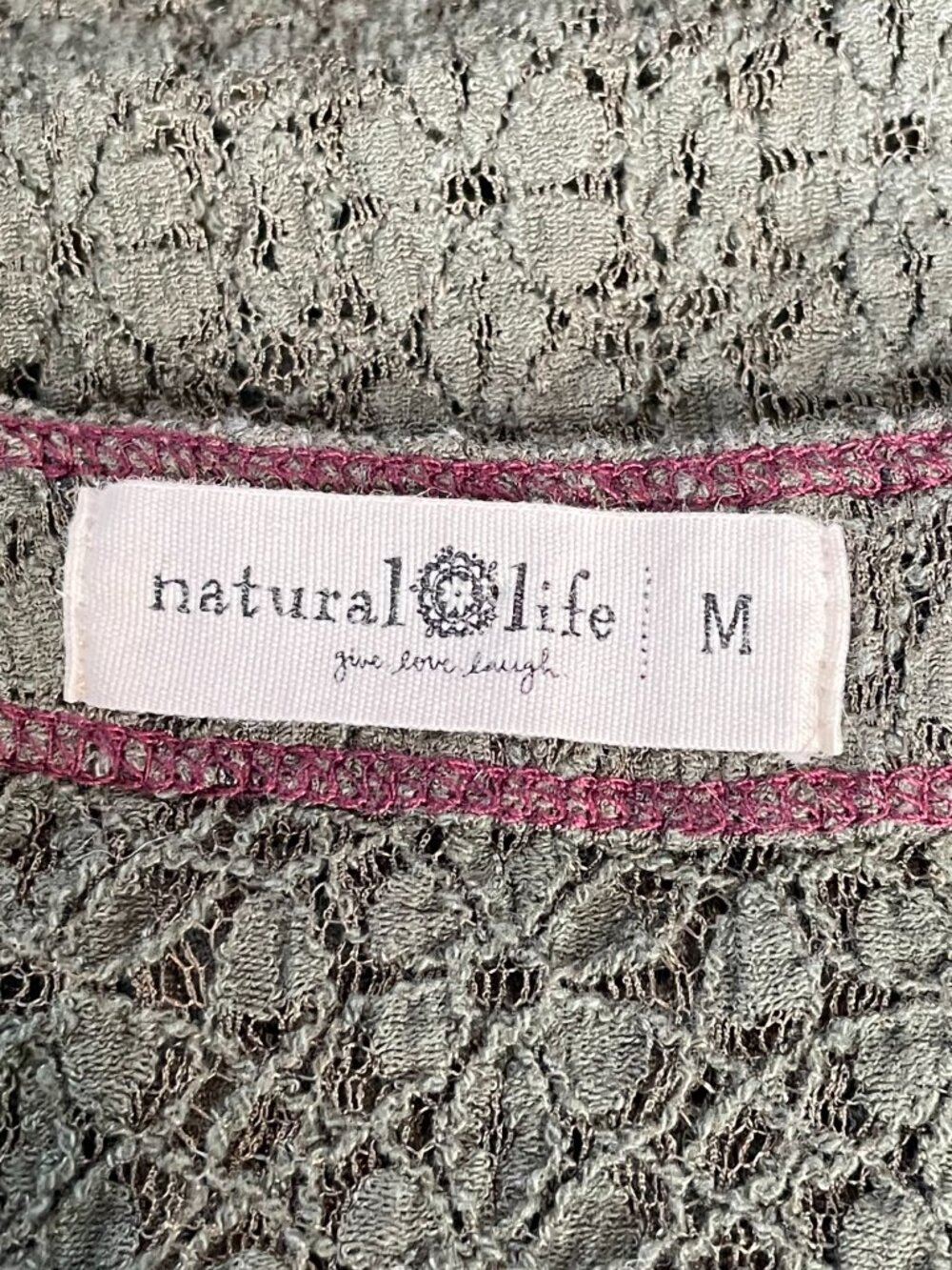 Natural Life Olive Floral Lace Boho Top Contrast Trim Medium Cottagecore - Picture 8 of 10